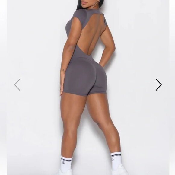 Bombshell OPEN BACK TEE BODYSUIT SHORT | Size: S | Gray Smoke - Picture 1 of 7